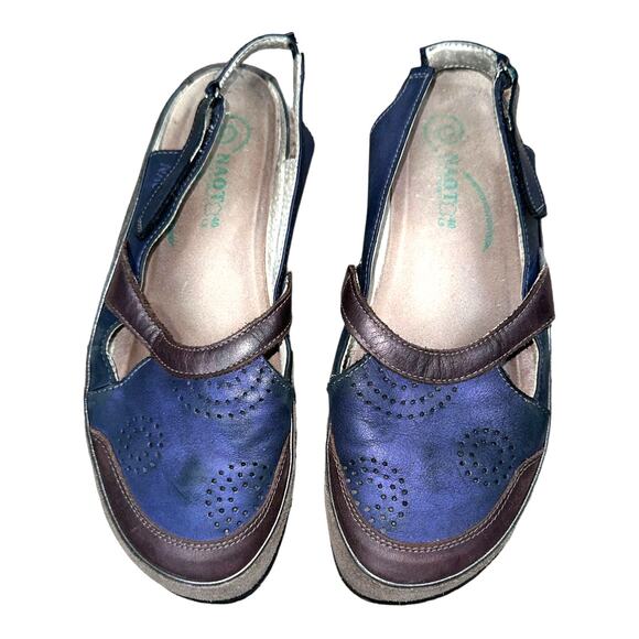 Naot Shoes - NAOT Rongo mary jane slingback sandals blue brown closed toe comfort shoe SZ 40